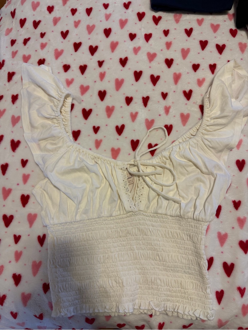 White Smocked Peasant Crop Top - Unbranded